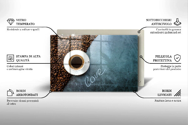 Tagliere in vetro Chicchi e tazza di caffè