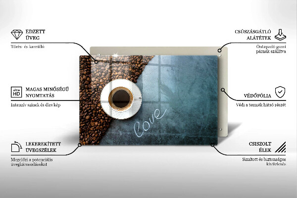 Tagliere in vetro Chicchi e tazza di caffè