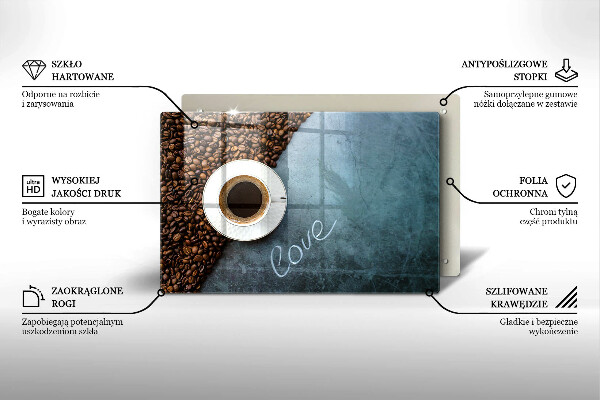 Tagliere in vetro Chicchi e tazza di caffè