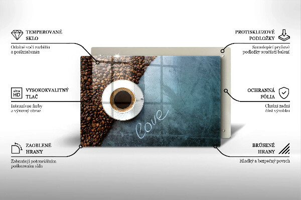 Tagliere in vetro Chicchi e tazza di caffè