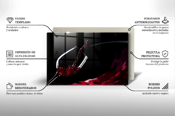 Tagliere in vetro temperato Un bicchiere di vino rosso
