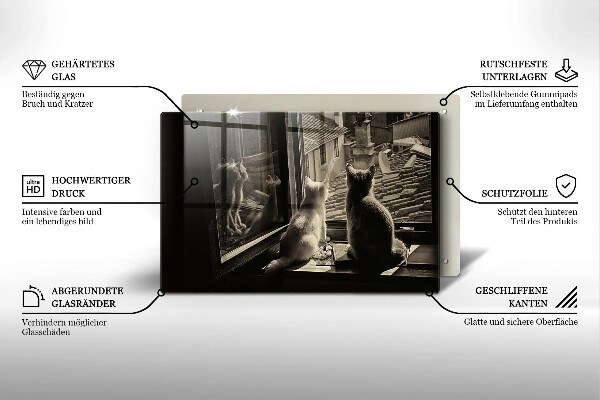 Tagliere in vetro temperato Città e finestra dei gatti
