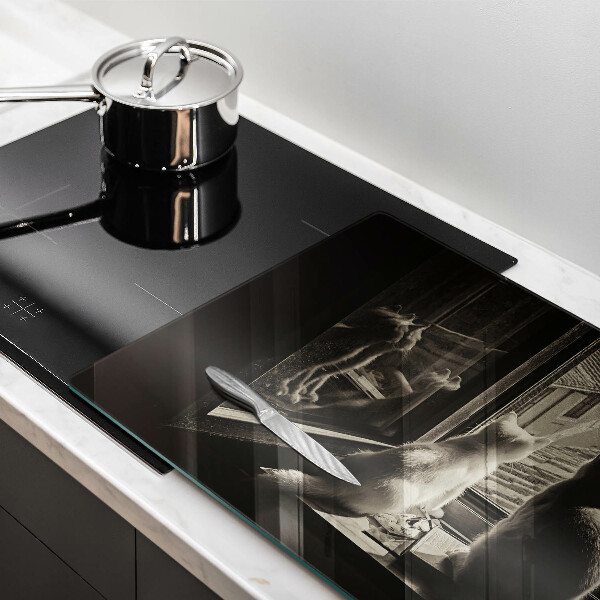 Tagliere in vetro temperato Città e finestra dei gatti