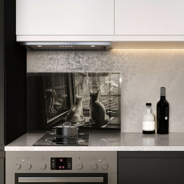 Tagliere in vetro temperato Città e finestra dei gatti