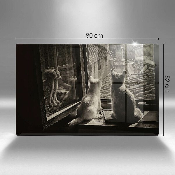 Tagliere in vetro temperato Città e finestra dei gatti