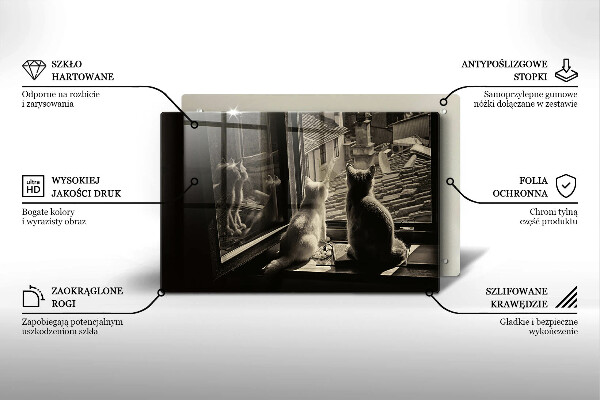 Tagliere in vetro temperato Città e finestra dei gatti