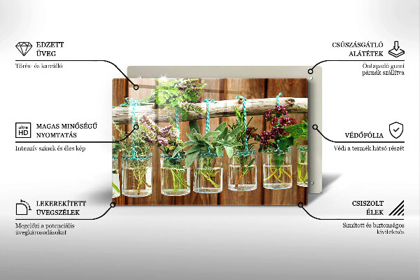 Tagliere in vetro temperato Annata di piante di erbe