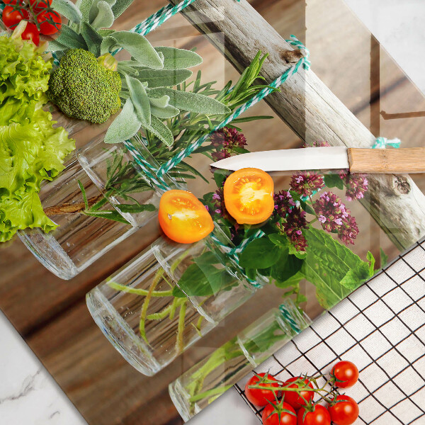 Tagliere in vetro temperato Annata di piante di erbe