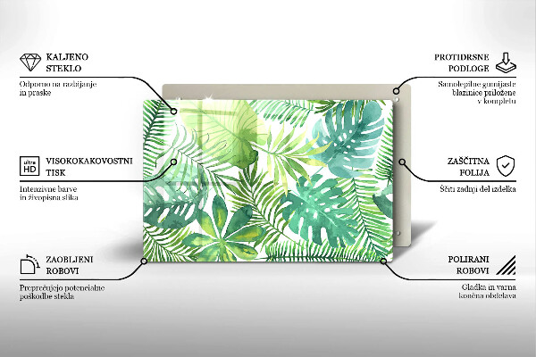 Tagliere in vetro temperato Foglie boho dell'acquerello