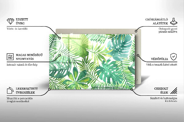 Tagliere in vetro temperato Foglie boho dell'acquerello