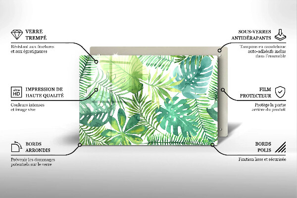 Tagliere in vetro temperato Foglie boho dell'acquerello