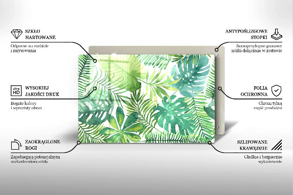 Tagliere in vetro temperato Foglie boho dell'acquerello