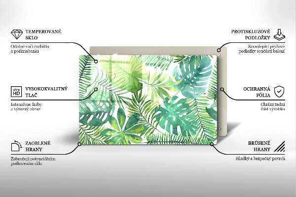 Tagliere in vetro temperato Foglie boho dell'acquerello