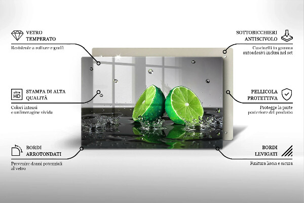 Tagliere in vetro temperato Lime succosi e acqua