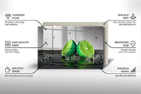 Tagliere in vetro temperato Lime succosi e acqua