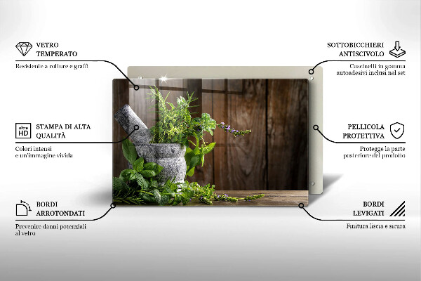 Tagliere in vetro temperato Piante erbe e legno