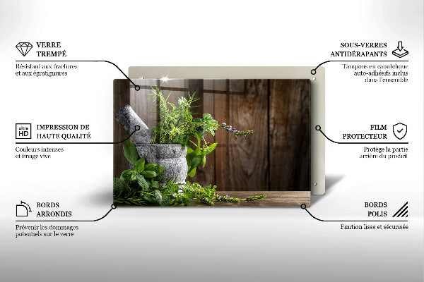 Tagliere in vetro temperato Piante erbe e legno