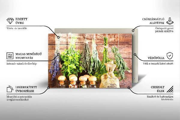 Tagliere in vetro temperato Erbe spezie e legno