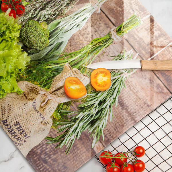 Tagliere in vetro temperato Erbe spezie e legno