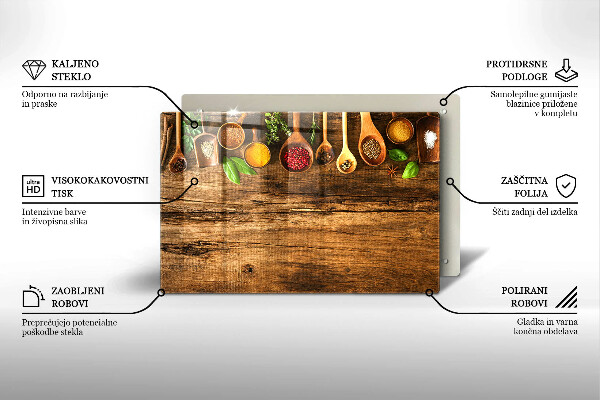 Tagliere in vetro temperato Cucchiai di spezie in legno
