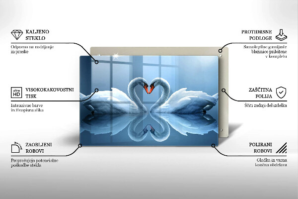 Tagliere in vetro temperato Due cuori di cigno