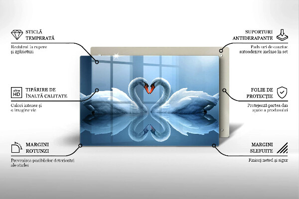 Tagliere in vetro temperato Due cuori di cigno