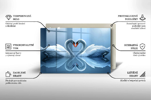 Tagliere in vetro temperato Due cuori di cigno
