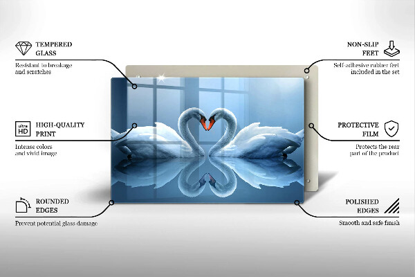 Tagliere in vetro temperato Due cuori di cigno