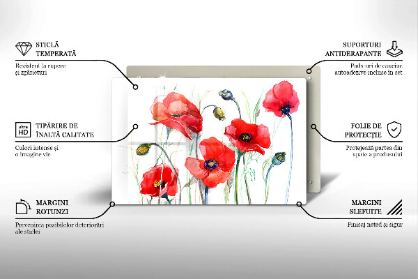 Tagliere in vetro temperato Fiori di papaveri rossi