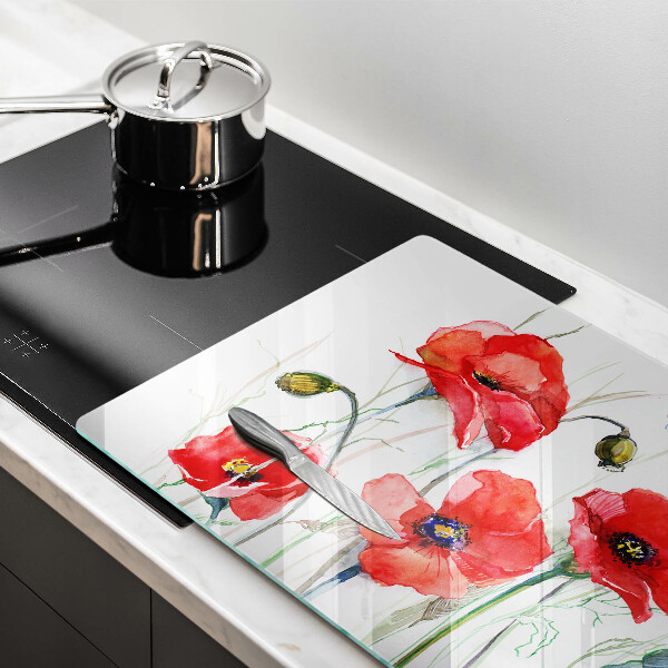 Tagliere in vetro temperato Fiori di papaveri rossi