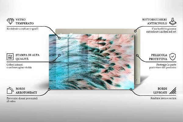 Tagliere in vetro temperato Piume di uccelli boho