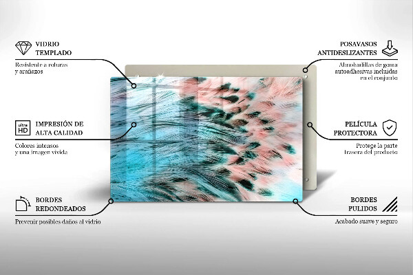 Tagliere in vetro temperato Piume di uccelli boho