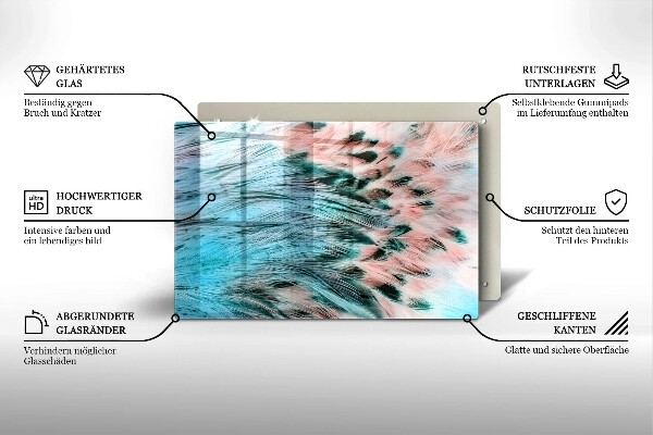 Tagliere in vetro temperato Piume di uccelli boho