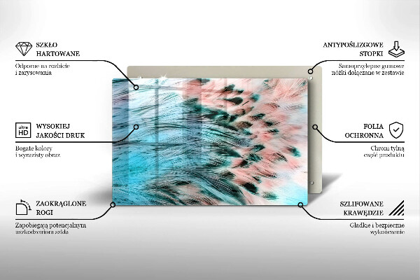 Tagliere in vetro temperato Piume di uccelli boho