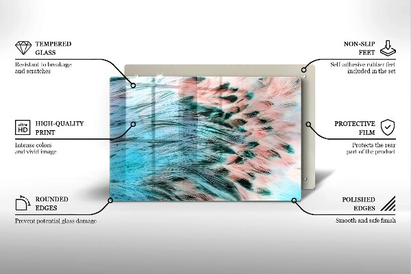 Tagliere in vetro temperato Piume di uccelli boho