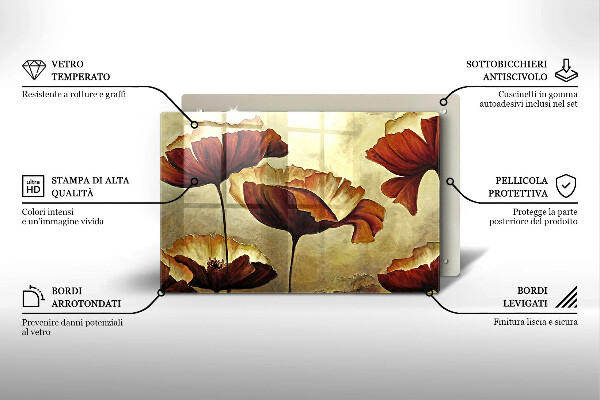 Tagliere in vetro temperato Fiori boho dipinti