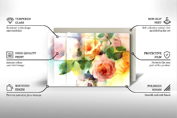 Tagliere in vetro temperato Fiori dipinti