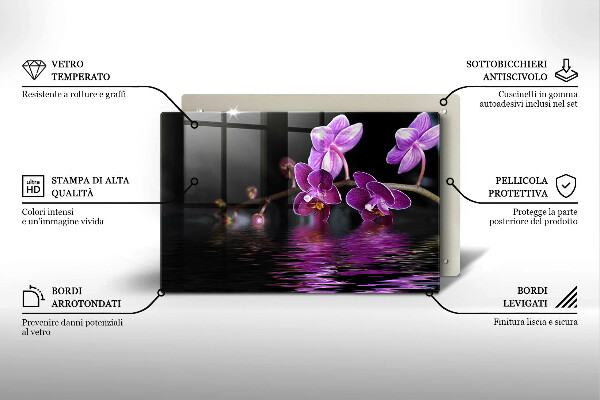 Tagliere in vetro temperato Acqua zen di orchidea