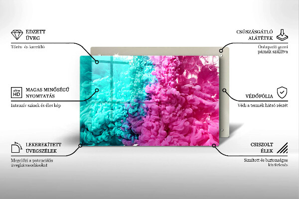 Tagliere in vetro Fumo rosa-turchese