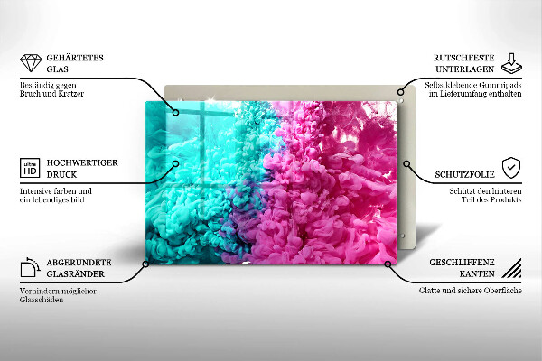 Tagliere in vetro Fumo rosa-turchese