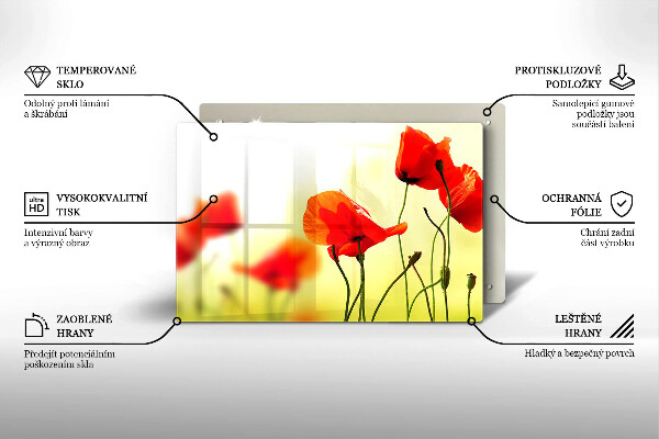 Tagliere in vetro temperato Fiori di papaveri rossi