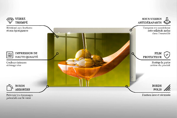 Tagliere in vetro temperato Olio d'oliva e olive