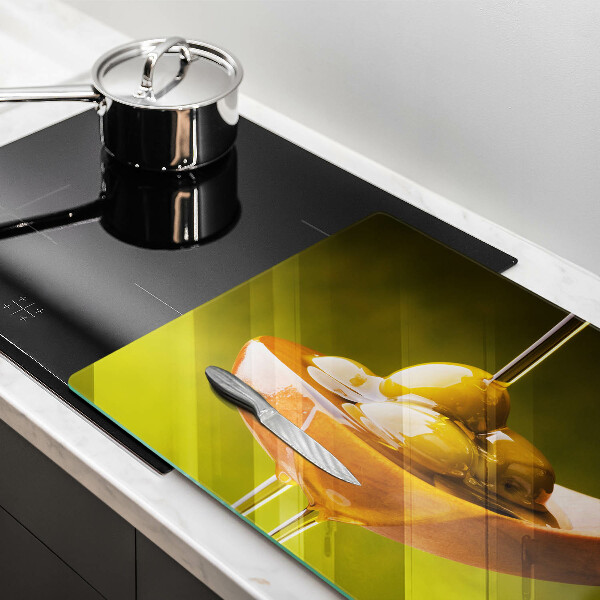 Tagliere in vetro temperato Olio d'oliva e olive