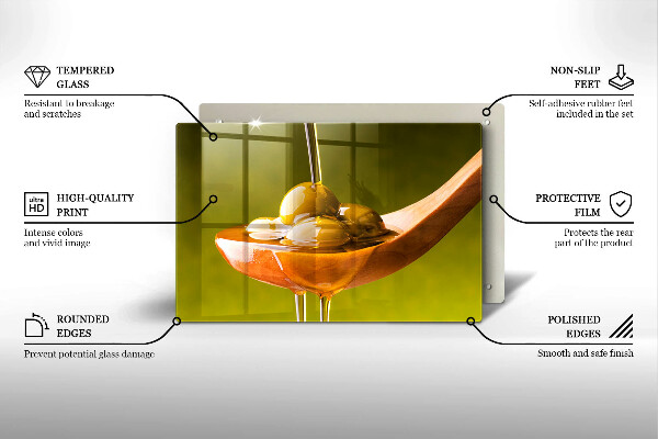 Tagliere in vetro temperato Olio d'oliva e olive