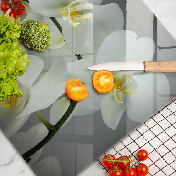 Tagliere in vetro temperato Fiori di orchidea bianchi