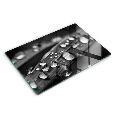 Tagliere in vetro temperato Gocce di rugiada sulle foglie