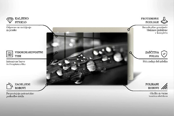 Tagliere in vetro temperato Gocce di rugiada sulle foglie