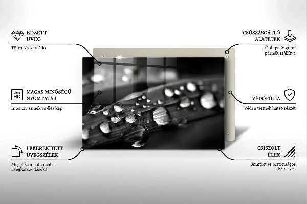 Tagliere in vetro temperato Gocce di rugiada sulle foglie