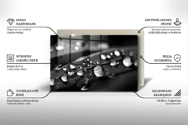 Tagliere in vetro temperato Gocce di rugiada sulle foglie