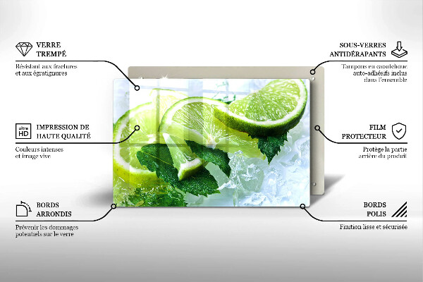 Tagliere in vetro temperato Menta lime e ghiaccio